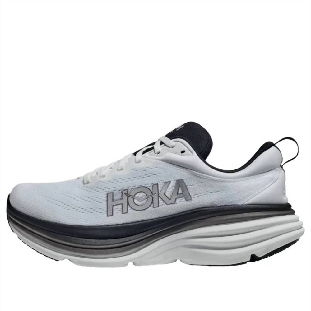 NEW HOKA men's bondi 8 running shoes in white/black